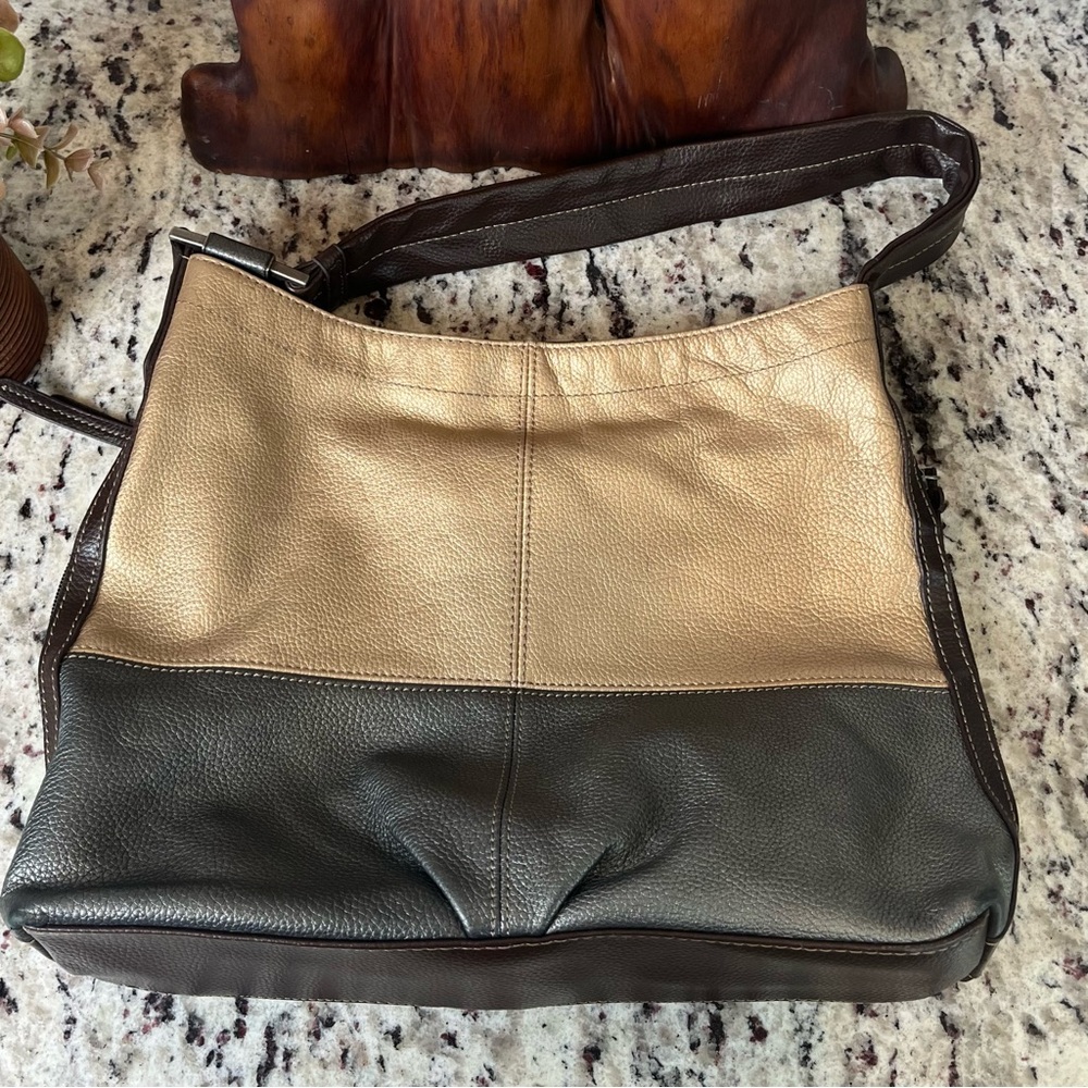 Tignanello Metallic Leather Two-Tone Hobo Bag in - Picture 9 of 13